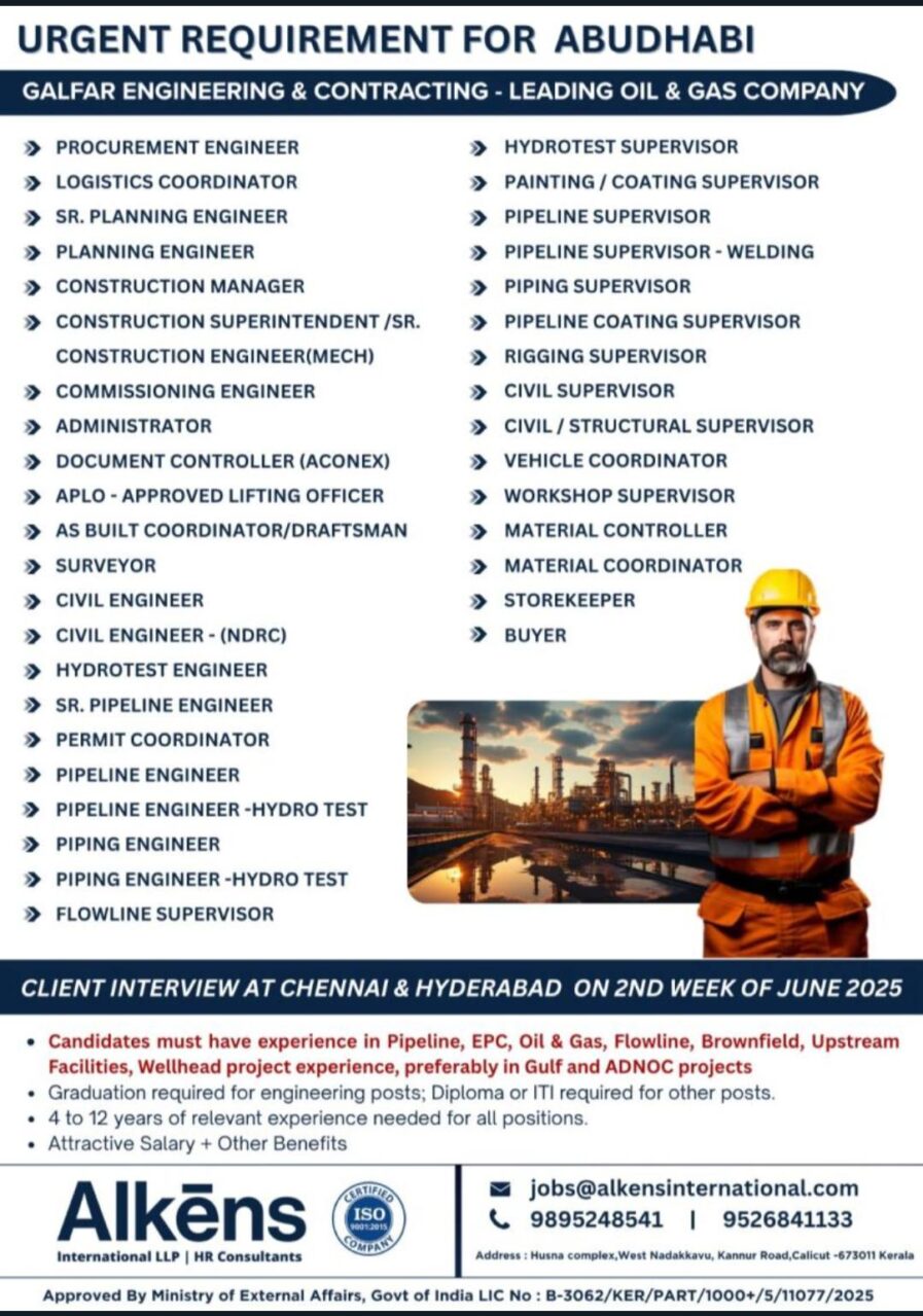 Urgent Recruitment for Abu Dhabi