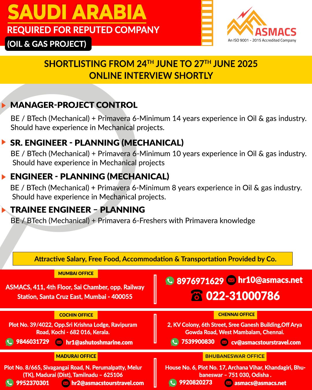 Job Opportunities for Reputed Oil & Gas Project in Saudi Arabia