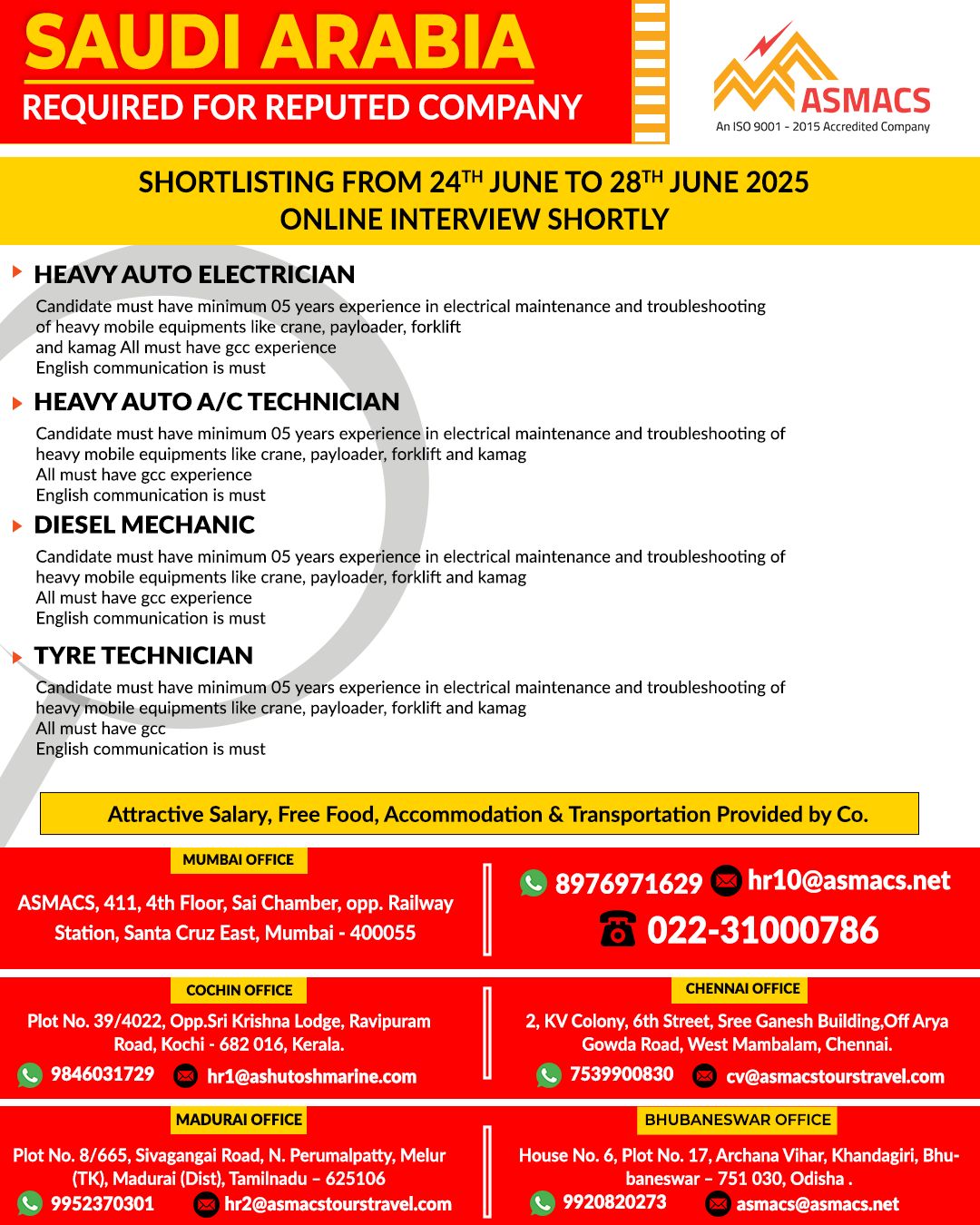 Job Opportunities for Reputed Company in Saudi Arabia