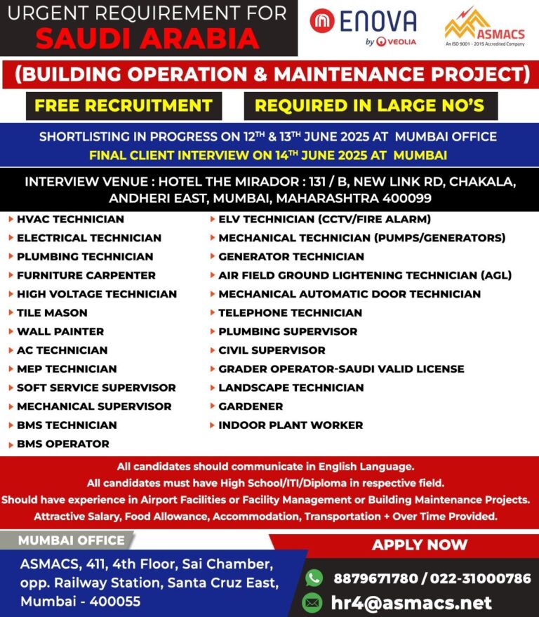Urgent Job Openings for Saudi Arabia